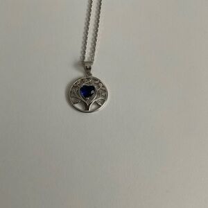 .925 Silver Pendant Necklace with Blue Heart Gem Tree of Life